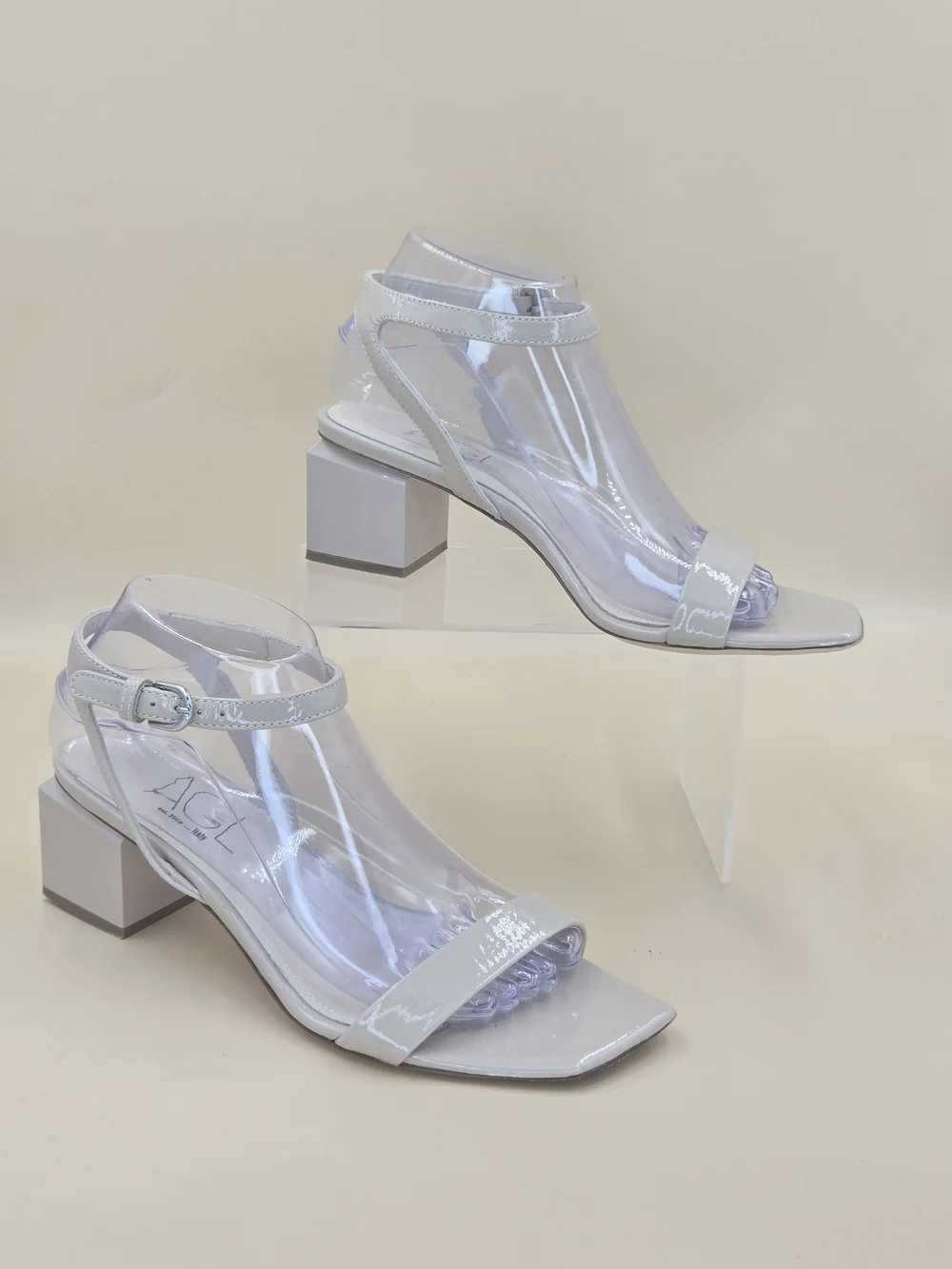AGL Angie Patent Ankle-Strap Nasic Nude Block Heel Sandals Size EU 38.5 US 7.5